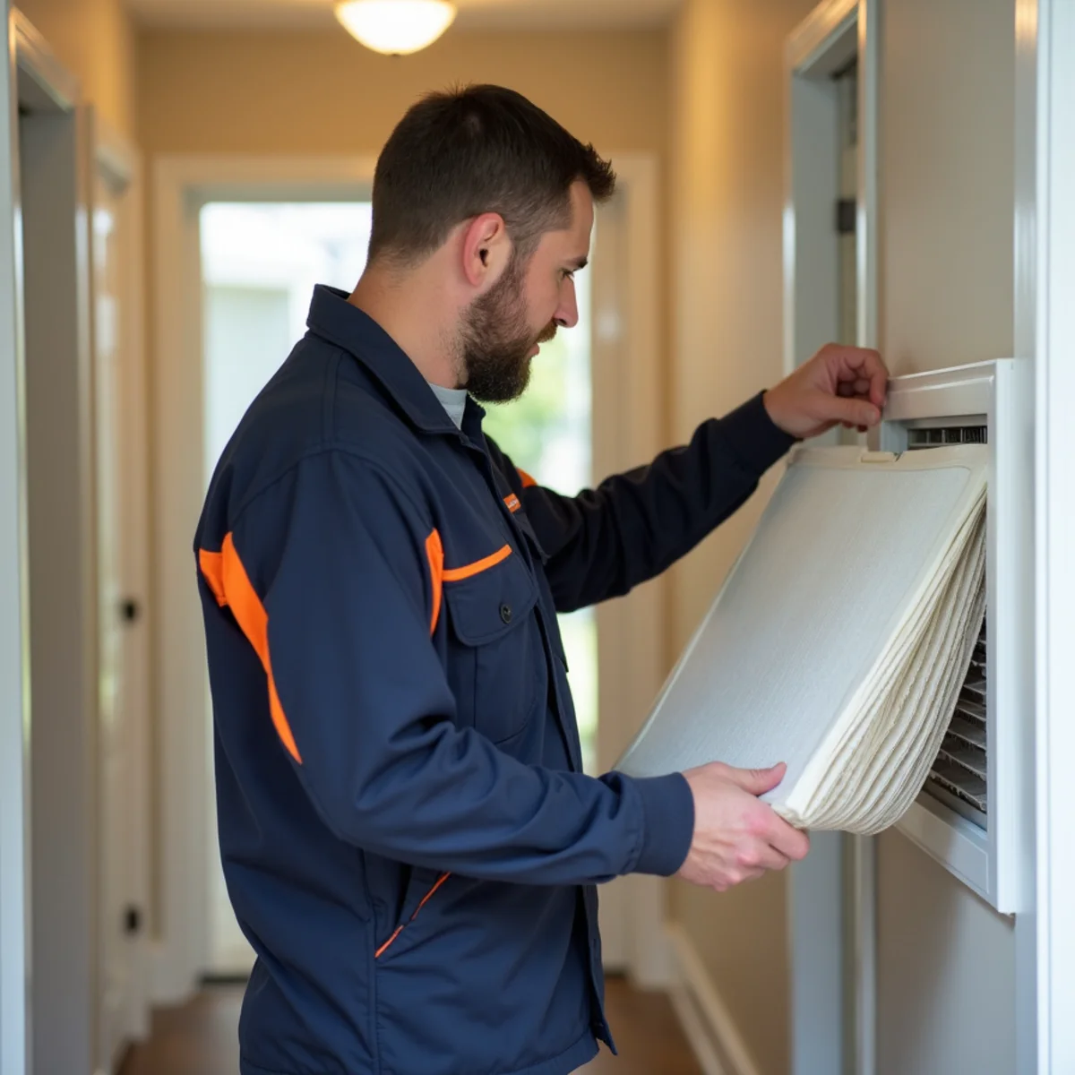 Homeowner replacing a clean HVAC air filter