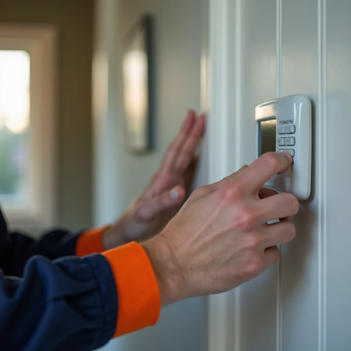 Hand setting a thermostat to a moderate, efficient temperature