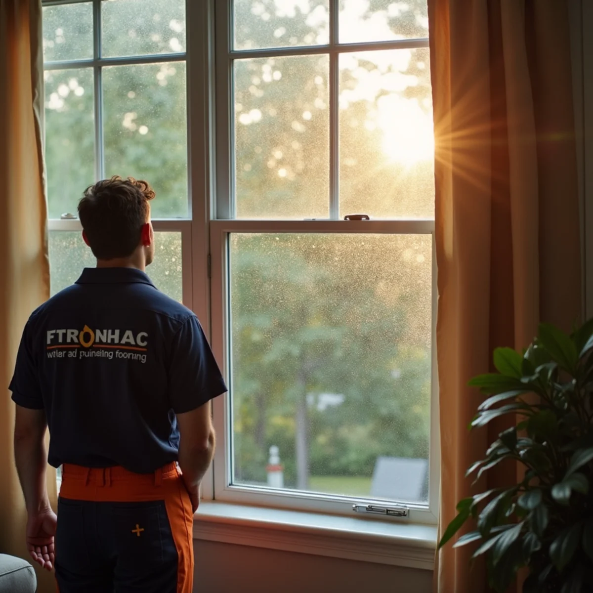 Humid summer air outside a Maryland home with condensation on windows