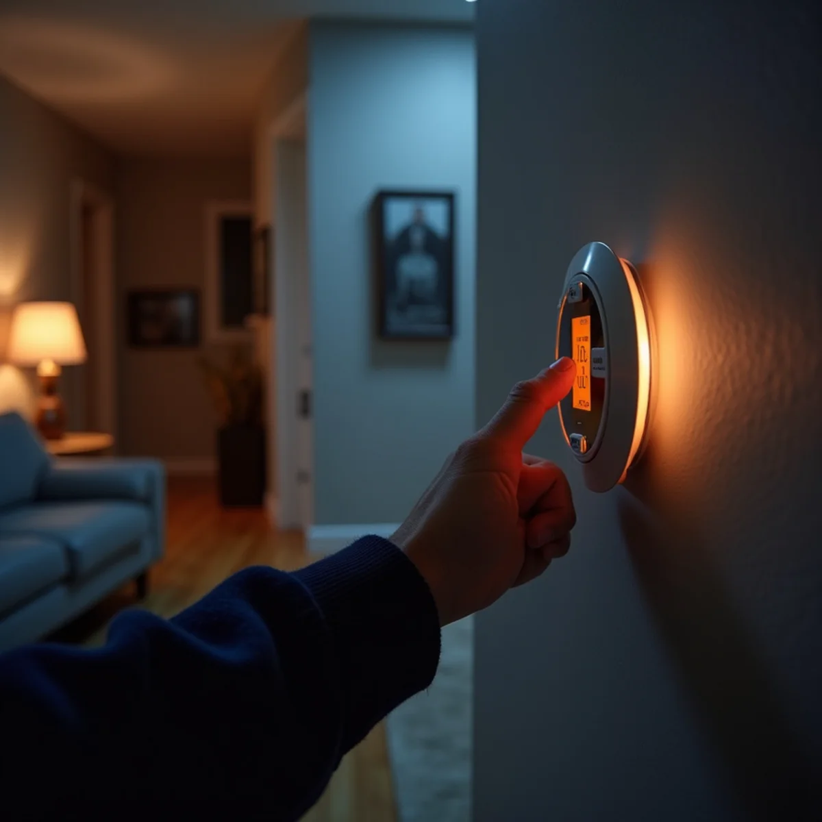Thermostat showing a cold temperature in a Gaithersburg home at night