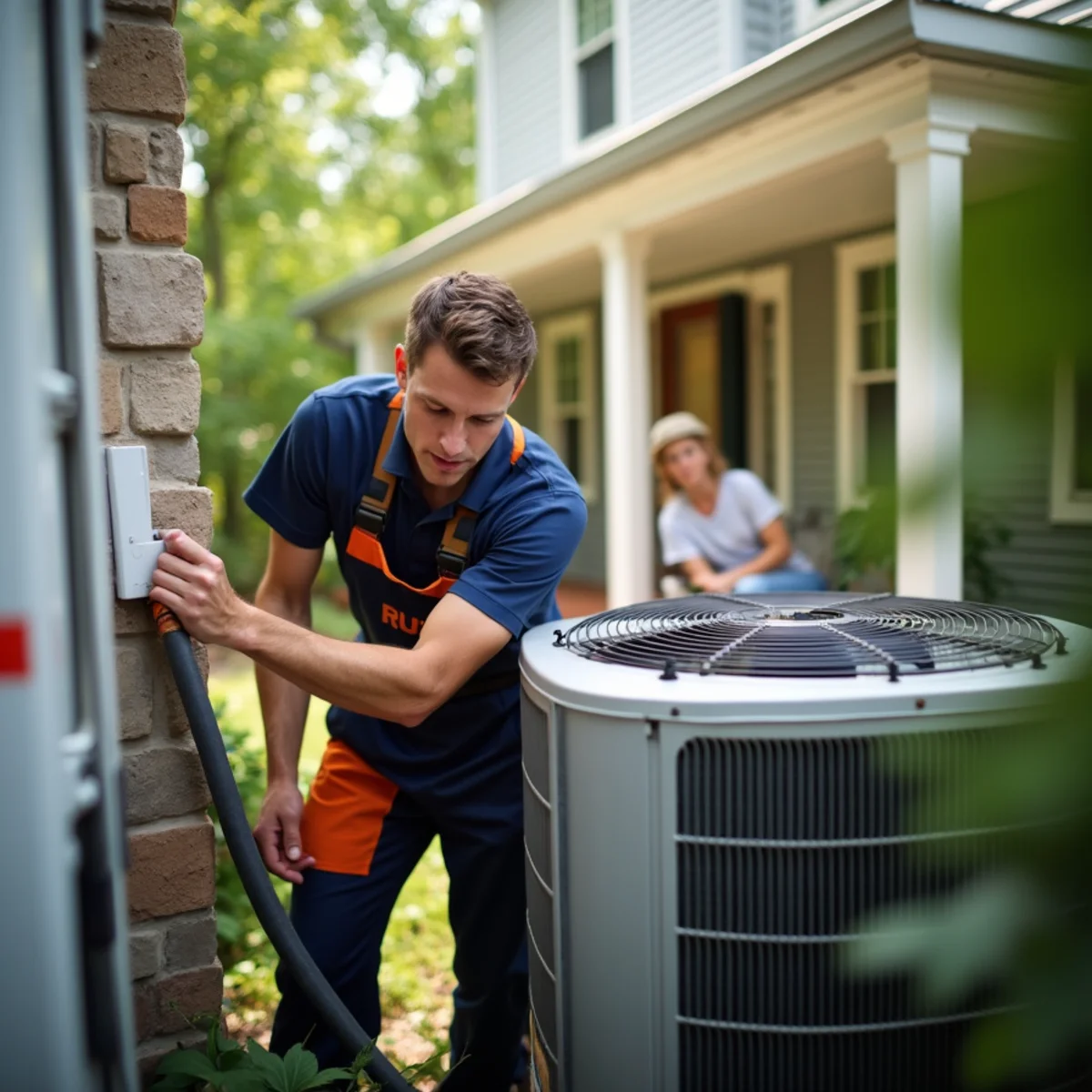 P&Y technician making an emergency AC repair during a heat wave in Gaithersburg MD